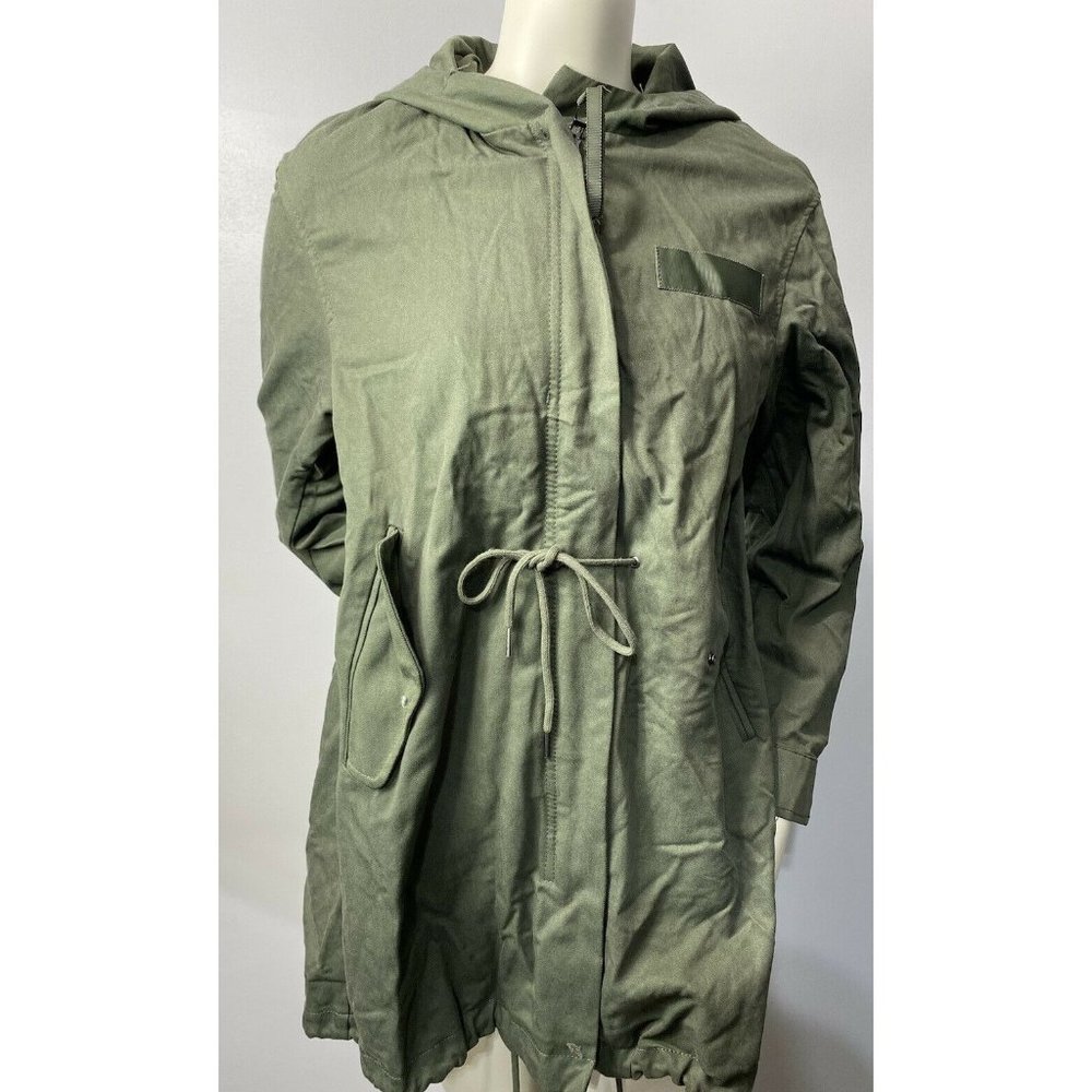 Zara Womens Coat Military Green size XL Jacket Inner Removable Vest Hood nwot